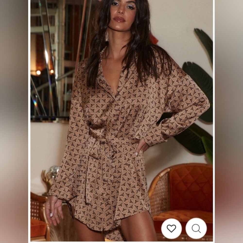 NWT 12th Tribe Women's Kimono Wrap Dress Belted Satin Brown Size Medium